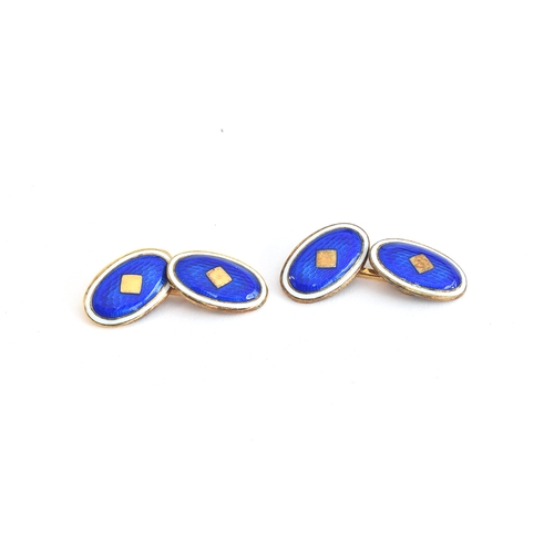 67 - A pair of silver gilt and guilloche enamel cufflinks, Birmingham 1989