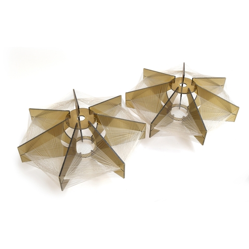 553 - A pair of heptagonal lucite and nylon strung ceiling lights, possibly the Sputnik lightshade by Juli... 