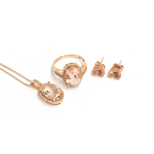 86 - An Effy 14ct rose gold morganite and diamond ring, size P, 4.3g; together with a matching pendant on... 