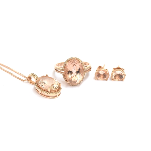 86 - An Effy 14ct rose gold morganite and diamond ring, size P, 4.3g; together with a matching pendant on... 