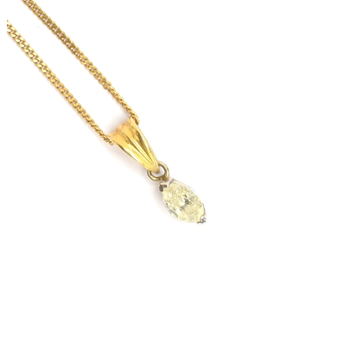 79 - An 18ct gold mounted marquise cut diamond, approx. 0.2cts, on an 18ct gold chain, gross weight 2.8g