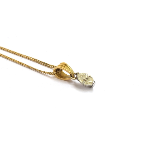 79 - An 18ct gold mounted marquise cut diamond, approx. 0.2cts, on an 18ct gold chain, gross weight 2.8g