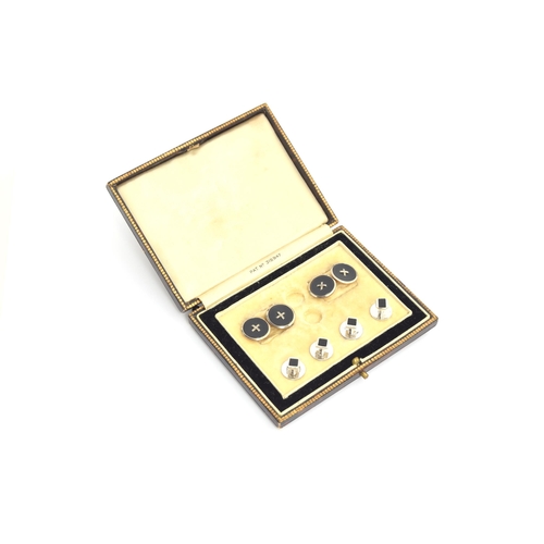 69 - A pair of 9ct yellow gold and onyx cufflinks, with 18ct white gold detail, 5.9g; together with a set... 