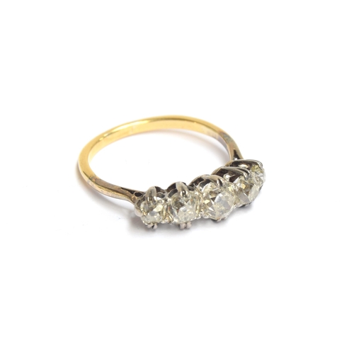 45 - An 18ct gold diamond five stone ring, the five old cut diamonds totalling approx. 1.6cts, size P, 3.... 