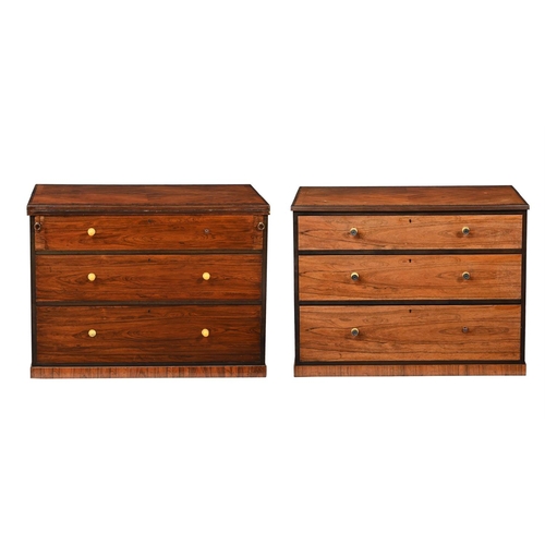 455 - A companion pair of early 20th century rosewood chests of drawers, one a dressing chest with hinged ... 