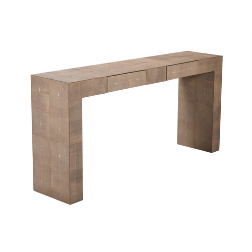 541 - A contemporary 'shagreen' console table, with two frieze drawers, 150cm wide, 32cm deep, 72cm high