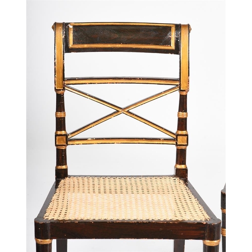 493 - A set of six Regency style simulated rosewood and parcel gilt dining chairs, 19th century, each with... 