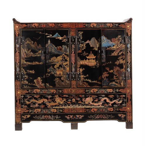 521 - A Chinese painted chest, 20th century, 109cm wide, 37.5cm deep, 103cm high