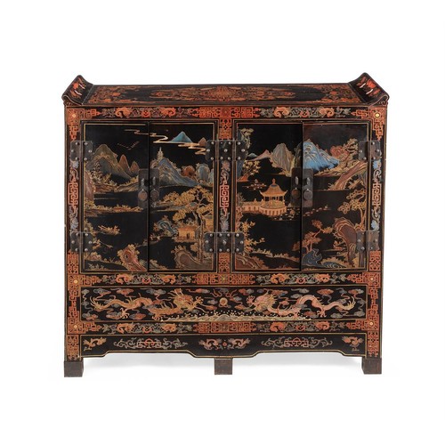 521 - A Chinese painted chest, 20th century, 109cm wide, 37.5cm deep, 103cm high