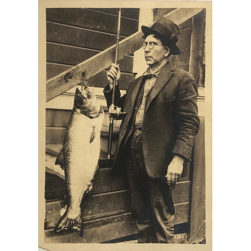 293 - Four black and white fishing interest photographs; together with a still of a Bedlington Terrier fro... 