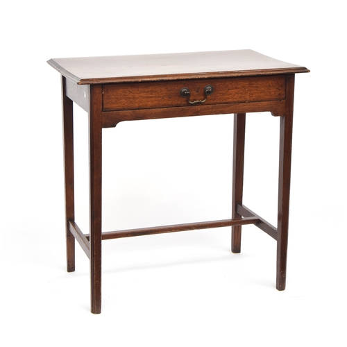 463 - A George III mahogany side table, with single drawer, on square tapered moulded legs joined by H str... 