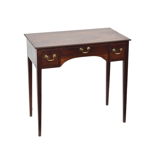 464 - A George III mahogany side table with three drawers, on square tapered legs, 79cm wide, 45cm deep, 7... 