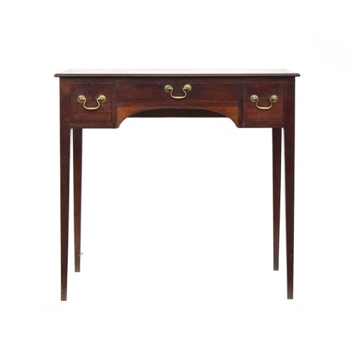 464 - A George III mahogany side table with three drawers, on square tapered legs, 79cm wide, 45cm deep, 7... 