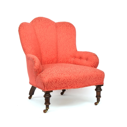 505 - A Victorian bedroom armchair by Cornelius V Smith, shell back, freshly upholstered in a William Morr... 