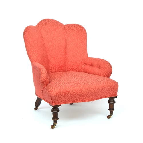 505 - A Victorian bedroom armchair by Cornelius V Smith, shell back, freshly upholstered in a William Morr... 