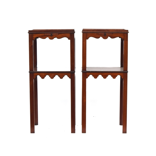 480 - A pair of early 20th century American galleried bedside tables, each with slide, over single undersh... 