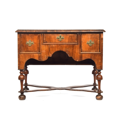 460 - A William & Mary walnut lowboy, moulded top over three drawers, 104cm wide, 57cm deep, 83cm high