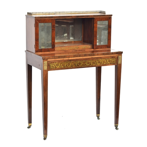 486 - A 19th century rosewood and brass inlay bonheur du jour, three quarter galleried superstructure comp... 