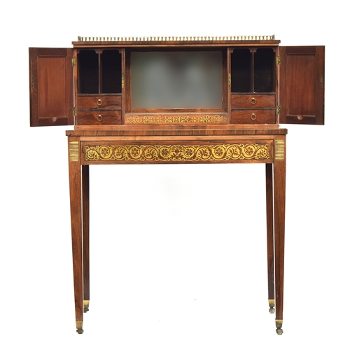 486 - A 19th century rosewood and brass inlay bonheur du jour, three quarter galleried superstructure comp... 