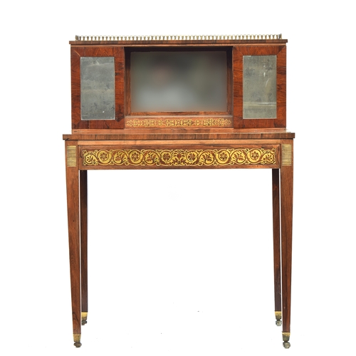 486 - A 19th century rosewood and brass inlay bonheur du jour, three quarter galleried superstructure comp... 