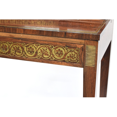 486 - A 19th century rosewood and brass inlay bonheur du jour, three quarter galleried superstructure comp... 