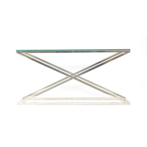 530 - An Eichholtz chrome and glass contemporary console table, on a cross frame base, 12mm glass top, 150... 