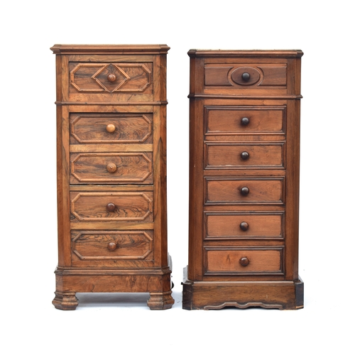 481 - Two similar Continental pot cupboards, each with marble top over drawers and hinged cupboard, one in... 