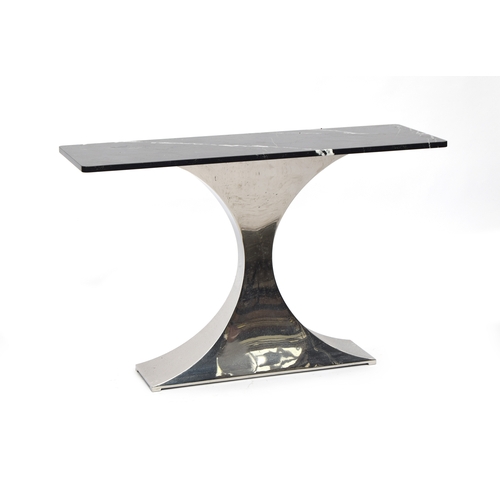 542 - A contemporary marble and chrome console table, 122cm wide, 40cm deep, 77.5cm high