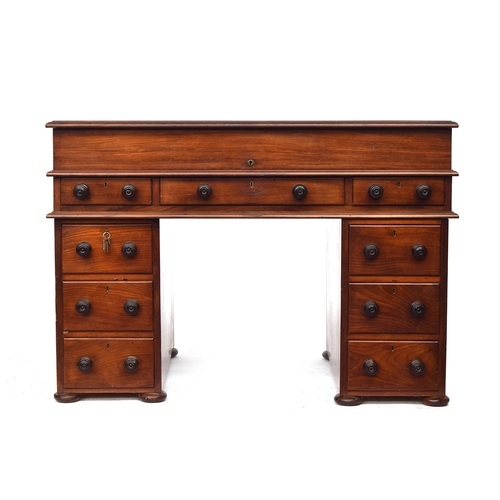 488 - A Victorian pedestal desk, associated four tier whatnot above a hinged lid opening to a skiver and f... 