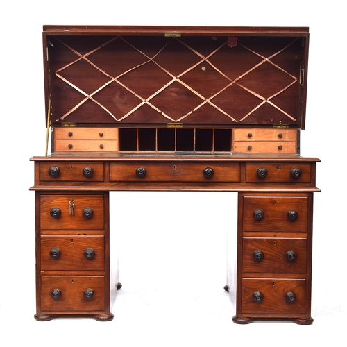 488 - A Victorian pedestal desk, associated four tier whatnot above a hinged lid opening to a skiver and f... 