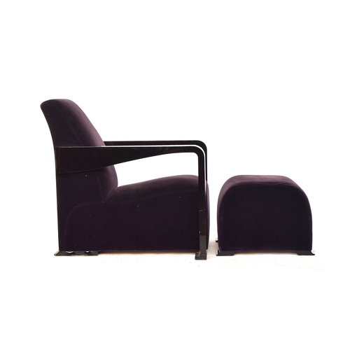 526 - Hugues Chevalier for Gotham, a pair of Ying armchairs, in purple velvet, with matching footstools