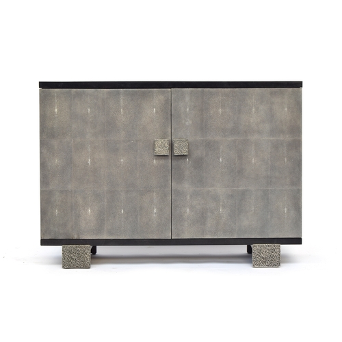 538 - A Ginger Brown contemporary 'shagreen and black shell' cabinet, model CB921 BPS/ST, with nickel cast... 