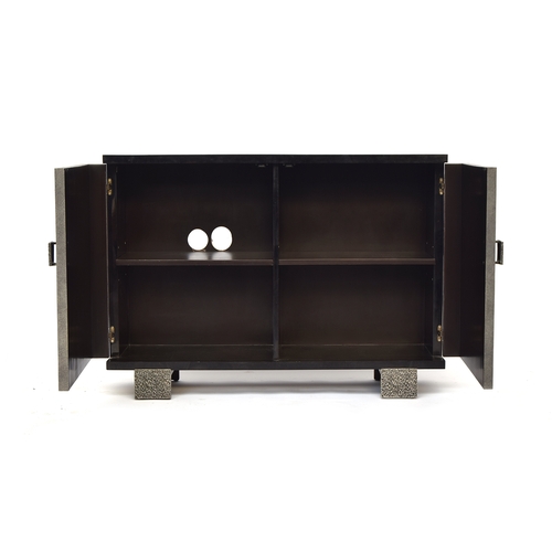 538 - A Ginger Brown contemporary 'shagreen and black shell' cabinet, model CB921 BPS/ST, with nickel cast... 