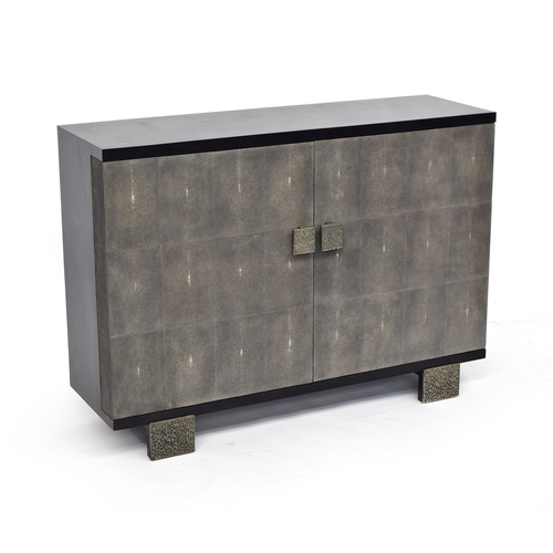 538 - A Ginger Brown contemporary 'shagreen and black shell' cabinet, model CB921 BPS/ST, with nickel cast... 