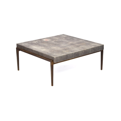 539 - A Ginger Brown contemporary shagreen TB COF METEOR coffee table, raised on a patinated metal base, R... 