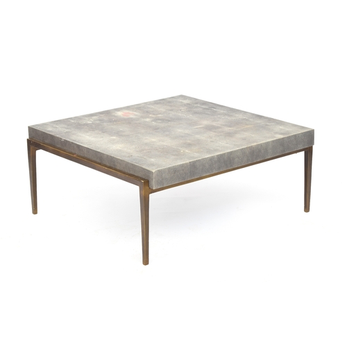 539 - A Ginger Brown contemporary shagreen TB COF METEOR coffee table, raised on a patinated metal base, R... 