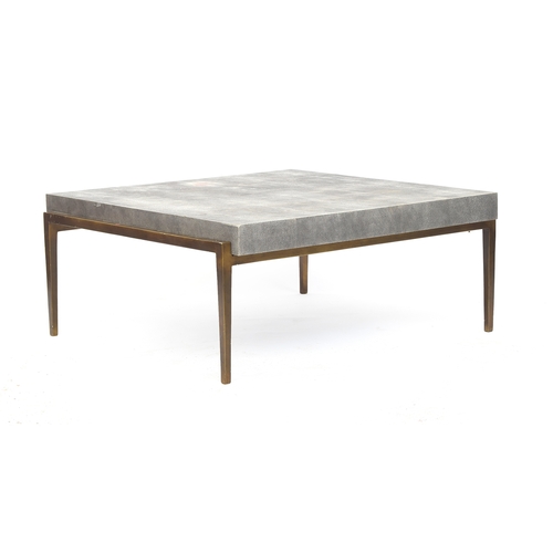 539 - A Ginger Brown contemporary shagreen TB COF METEOR coffee table, raised on a patinated metal base, R... 