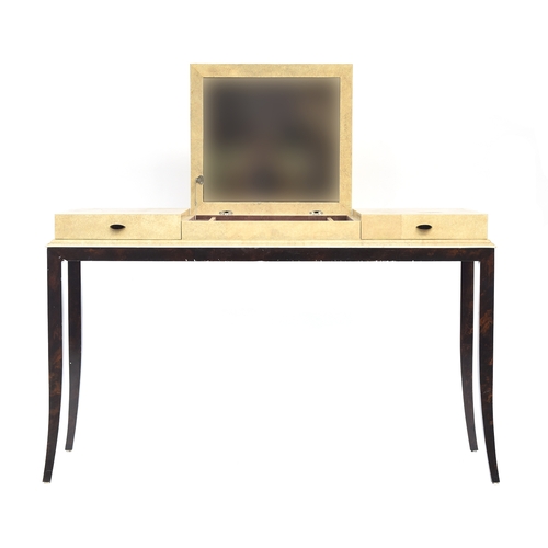 540 - A Ginger Brown contemporary shagreen dressing table, central lifting mirror flanked by two drawers, ... 