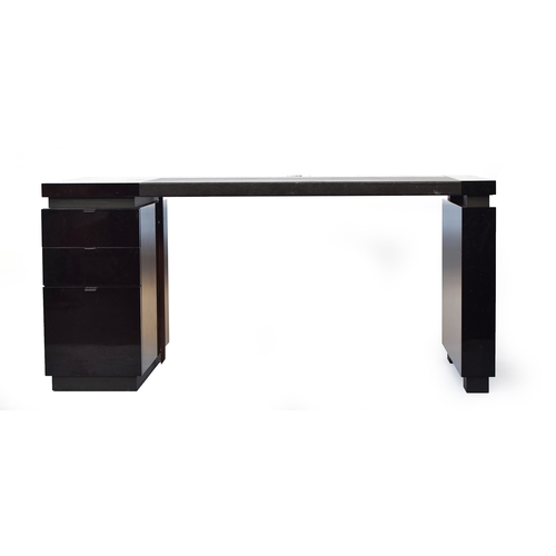 549 - A contemporary black lacquer pedestal desk, retailed by Gotham of Notting Hill, 160cm wide, 70cm dee... 