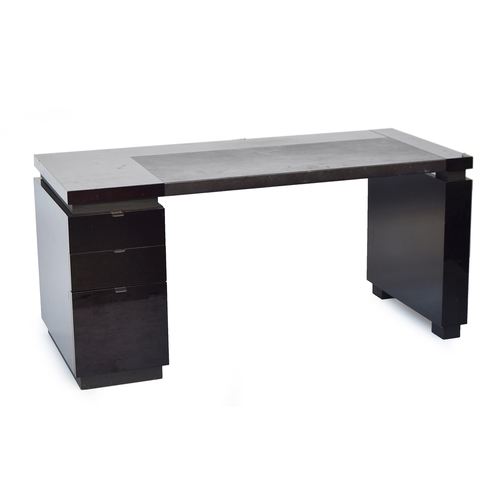 549 - A contemporary black lacquer pedestal desk, retailed by Gotham of Notting Hill, 160cm wide, 70cm dee... 