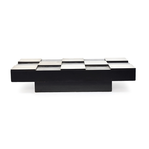 546 - A 1960s brushed steel and black lacquer coffee table, 139cm wide, 84cm deep, 31cm high