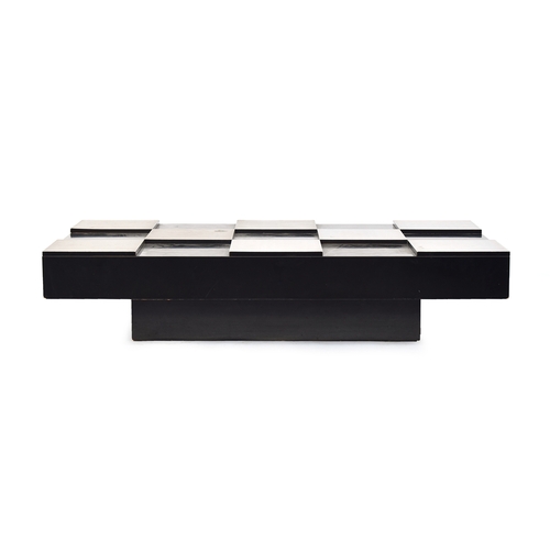 546 - A 1960s brushed steel and black lacquer coffee table, 139cm wide, 84cm deep, 31cm high