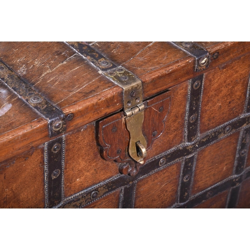 520 - A Eastern hardwood and iron bound chest, probably Indian, 93cm wide, 56cm deep, 49cm high