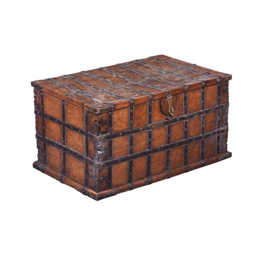 520 - A Eastern hardwood and iron bound chest, probably Indian, 93cm wide, 56cm deep, 49cm high