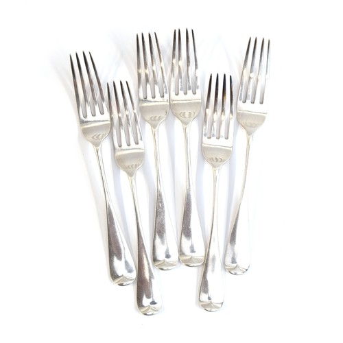 112 - A set of six Victorian Hanoverian pattern table forks by H J Lias & Son, London 1873, 13.6ozt