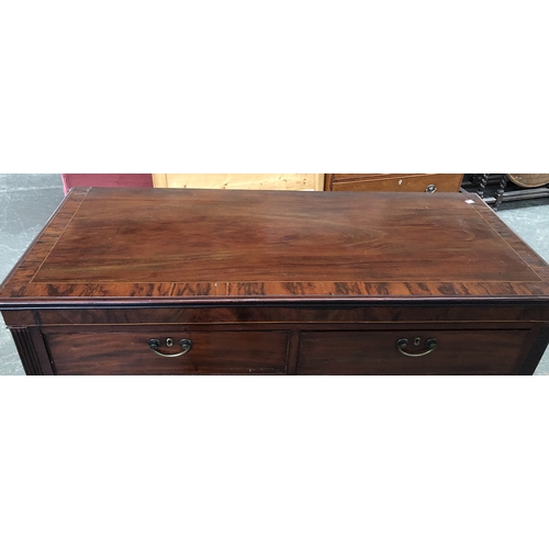 879 - A 19th century mahogany chest of drawers, moulded top with two short and three long drawers, flanked... 