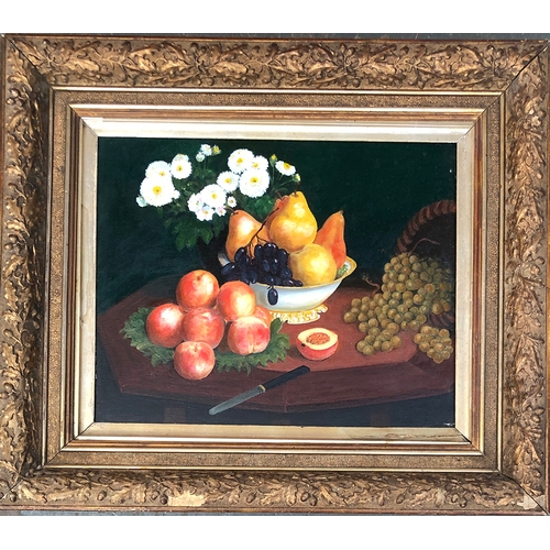 695 - BJ Burke, 20th century, still life of fruit, oil on board, 40x50cm