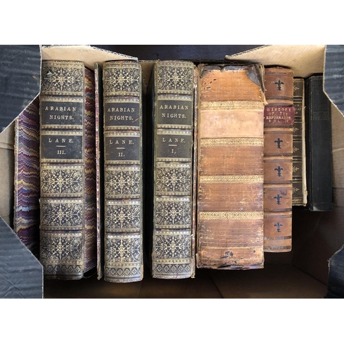 441 - BINDINGS: a box of leather bound books (most 19th c.) in varying conditions. 'Arabian Nights' etc. P... 