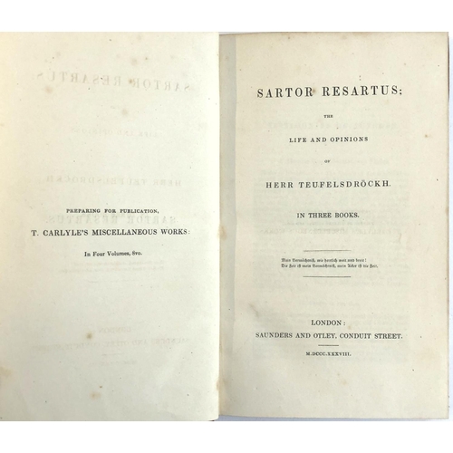 449 - CARLYLE, Thomas: 'Sartor Resartus', 1838 1st thus (extracts had been previously published), Saunders... 