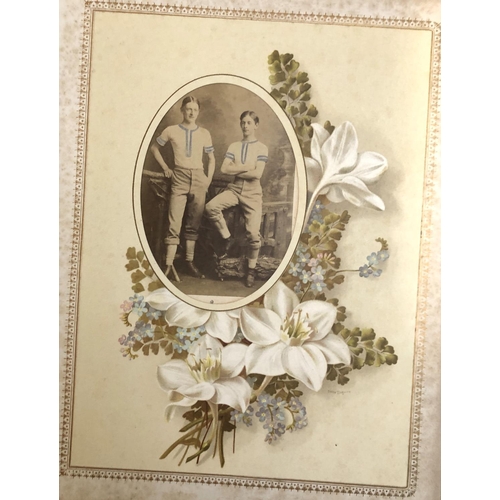 460 - A partly-filled Victorian photograph album in heavily embossed tooled leather binding. The 'Forget-M... 